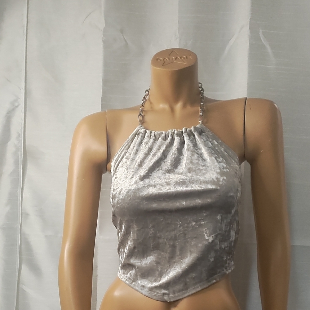 Asymmetrical Silver Tank Top with Luxurious Sheen